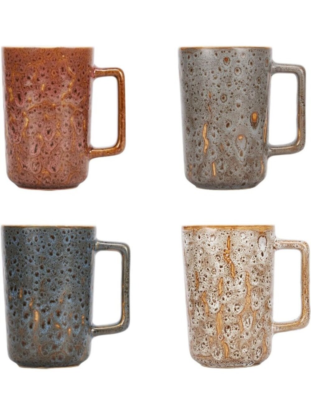Set of 4 Large Ceramic Coffee Mugs - Assorted Rock Magma Patterns, 15oz Cups